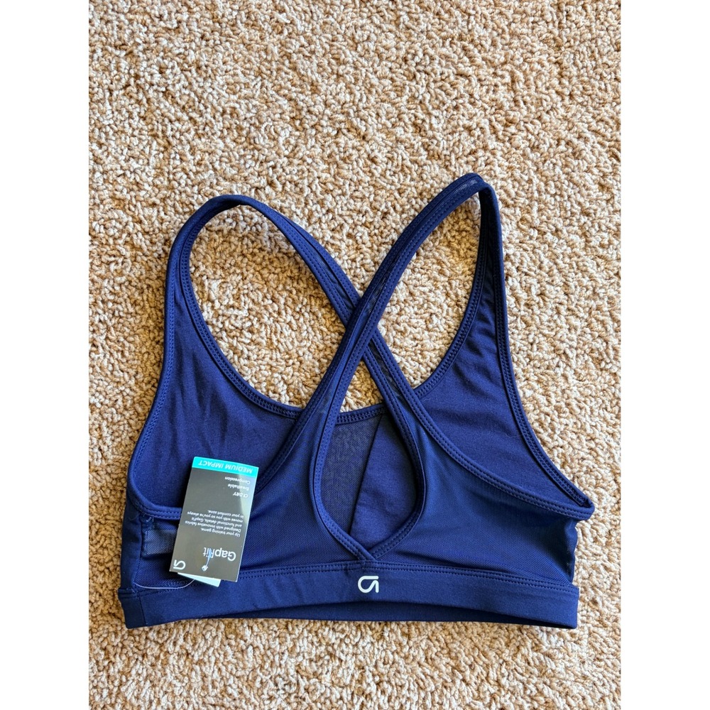 GapFit Womens Medium Impact Mesh Crisscross Strappy Sports Bra Navy Blue XS NWT - Picture 6 of 8